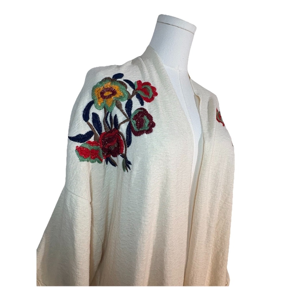 ZARA EMBROIDERED KIMONO Floral Ivory Cardigan M BOHO Chic Grandmacore Cottagecor - Picture 4 of 11